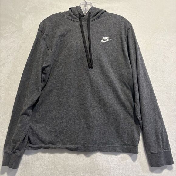 Nike Sportswear Club Men's Medium Jersey Pullover Hoodie Gray Swoosh Spellout - Picture 1 of 14